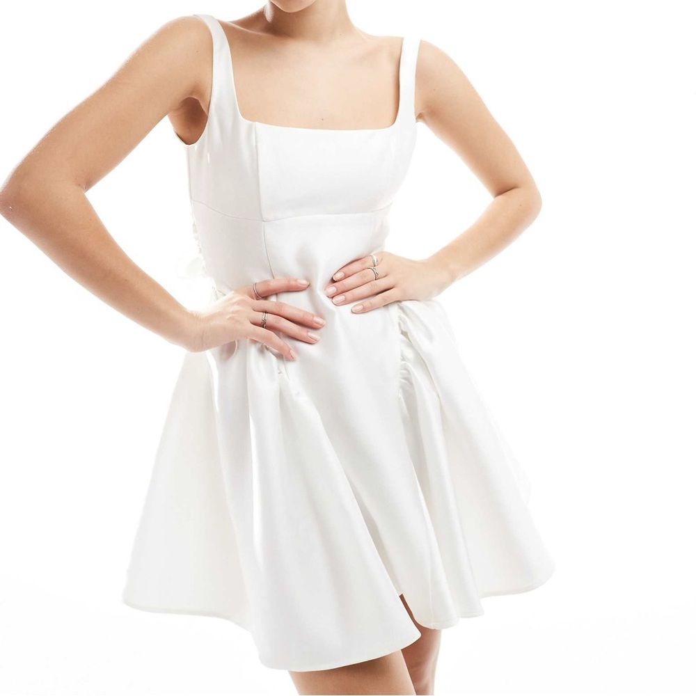 Lulus Regal Cutie White Satin Square Neck Mini Dress
